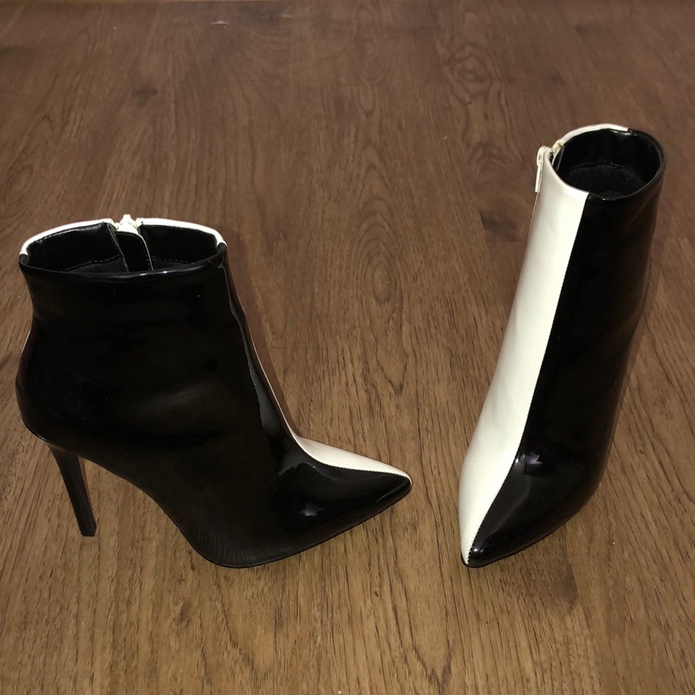 Black and white half half contrast booties/ heels